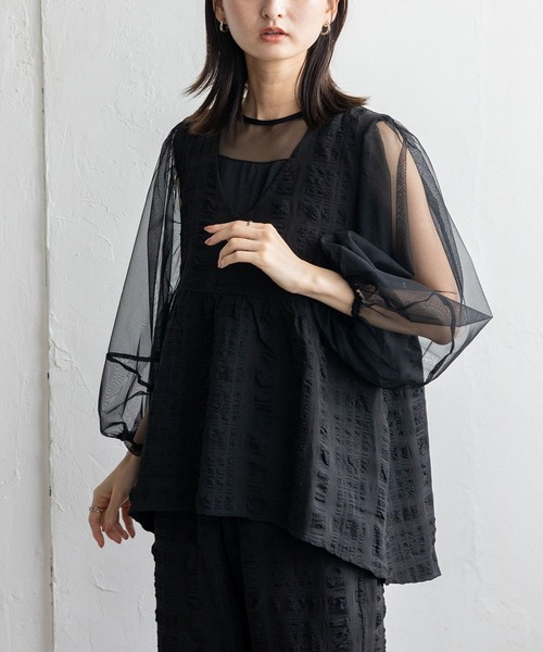 No Rule No Line（ノール－ルノーライン）の「Vネックノースリーブペプラムトップス セレモニー オケージョン 結婚式 セットアップ対応 カセットスタイル対応(別売り)（ベスト・レディース・ホワイト/ブラック・FREE）」の12枚目の写真