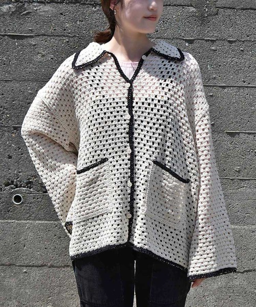 Bleu Bleuet(ブルーブルーエ)の「【ZOZO限定】クロシェシャツカラートップス(カーディガン/ボレロ・レディース・ホワイト系その他/A・FREE)」の4枚目の写真
