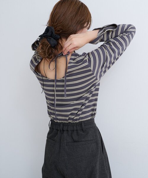 セール】【4色展開/無地&ボーダー】B ベルスリーブ2WAYカットトップス