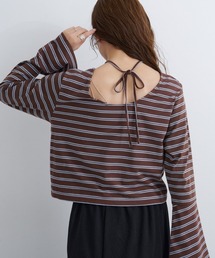 Kastane（カスタネ）の「【4色展開/無地&ボーダー】B ベルスリーブ2WAYカットトップス（Tシャツ/カットソー・レディース）」