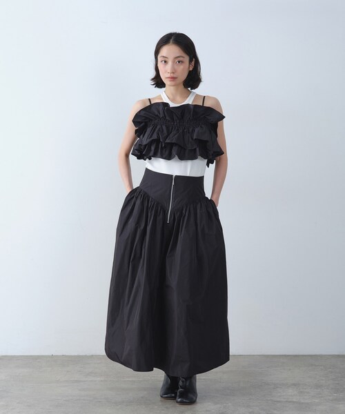 CODE A（コードエー）の「zip design volume skirt（スカート・レディース・ブラック/ダークブラウン・34/38/36）」の5枚目の写真