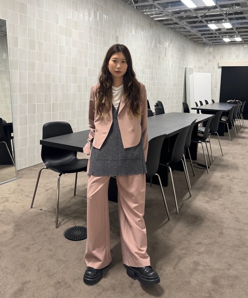 Ameri（アメリ）の「ROUND HEM JACKET SET UP（つなぎ/オールインワン・レディース・ピンク/ブラック/ブラウン・MEDIUM/SMALL）」の9枚目の写真