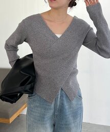 CAPRICIEUX LE'MAGE | 【新色/ライトベージュ・グレー】クロスVネックニット(ニット/セーター)