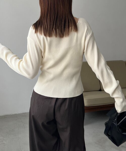 新色/ライトベージュ・グレー】クロスVネックニット（ニット/セーター