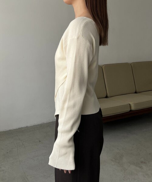 新色/ライトベージュ・グレー】クロスVネックニット（ニット/セーター