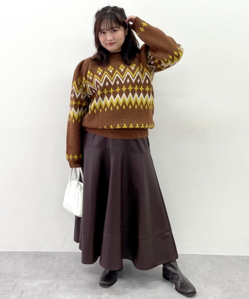 CHIC STYLE(シックスタイル)の「フェイクレザーフレアスカート<大きいサイズ有>シックスタイル(スカート・レディース・ブラック/ブラウン・3L/LL/L/M/5L/4L)」の8枚目の写真