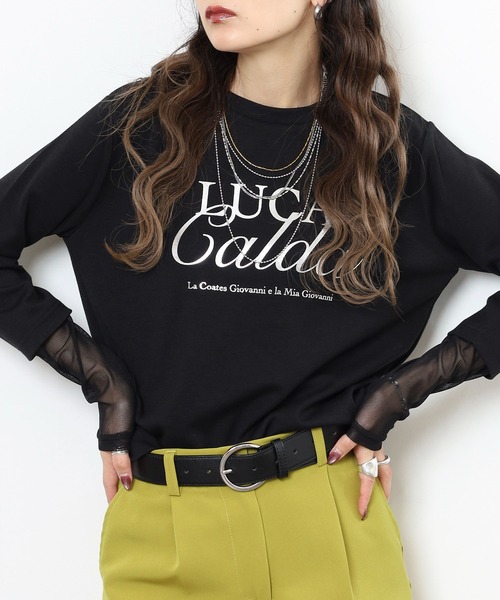 Anna Nicola(アンナニコラ)の「Anna Nicola 袖シアー箔プリントロゴカットソー(Tシャツ/カットソー・レディース・ブラック/チャコールグレー/ブルー・38)」の6枚目の写真