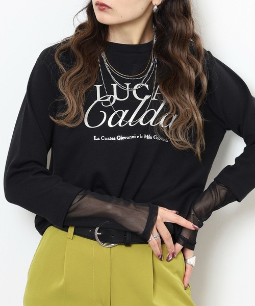 Anna Nicola(アンナニコラ)の「Anna Nicola 袖シアー箔プリントロゴカットソー(Tシャツ/カットソー・レディース・ブラック/チャコールグレー/ブルー・38)」の9枚目の写真