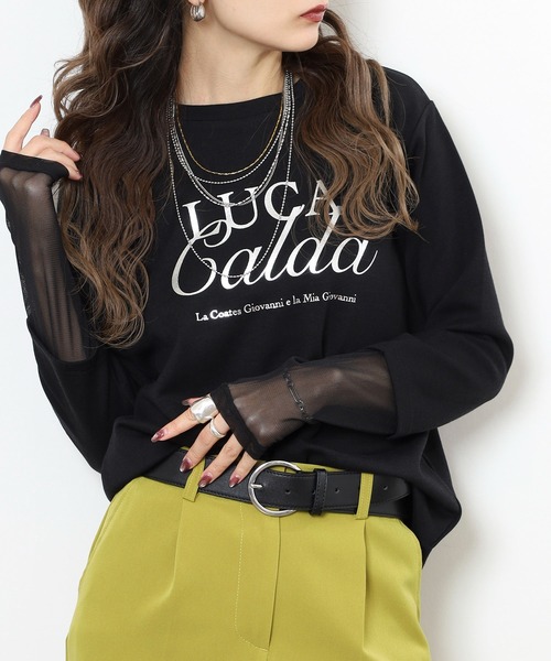 Anna Nicola(アンナニコラ)の「Anna Nicola 袖シアー箔プリントロゴカットソー(Tシャツ/カットソー・レディース・ブラック/チャコールグレー/ブルー・38)」の8枚目の写真