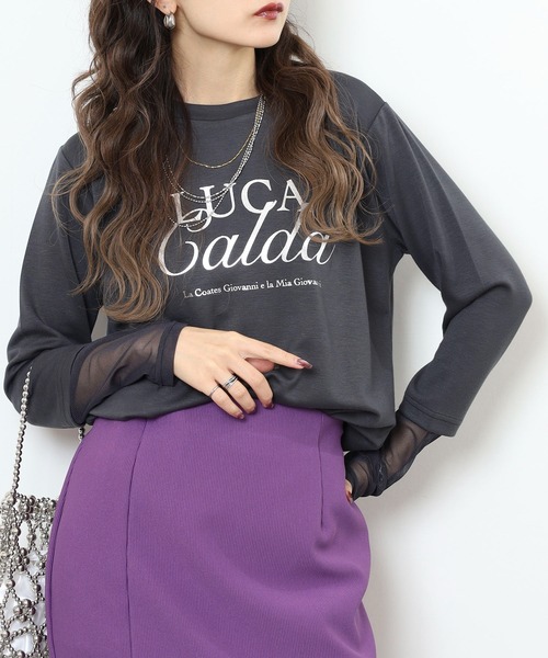 Anna Nicola(アンナニコラ)の「Anna Nicola 袖シアー箔プリントロゴカットソー(Tシャツ/カットソー・レディース・ブラック/チャコールグレー/ブルー・38)」の11枚目の写真