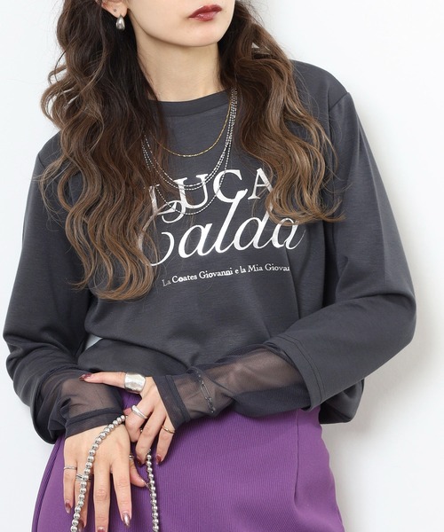 Anna Nicola(アンナニコラ)の「Anna Nicola 袖シアー箔プリントロゴカットソー(Tシャツ/カットソー・レディース・ブラック/チャコールグレー/ブルー・38)」の12枚目の写真