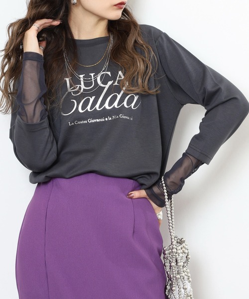 Anna Nicola(アンナニコラ)の「Anna Nicola 袖シアー箔プリントロゴカットソー(Tシャツ/カットソー・レディース・ブラック/チャコールグレー/ブルー・38)」の14枚目の写真