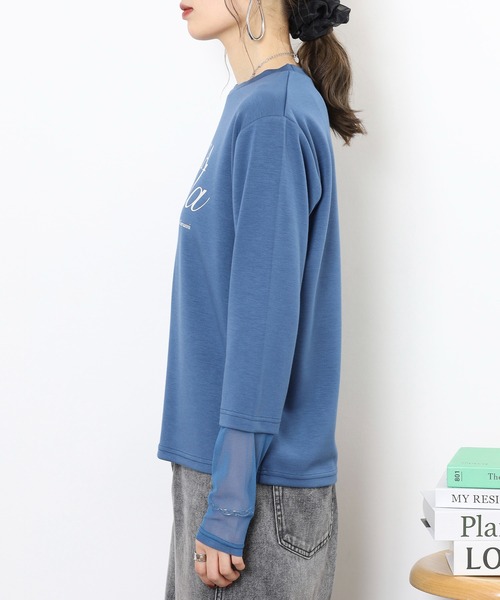 Anna Nicola(アンナニコラ)の「Anna Nicola 袖シアー箔プリントロゴカットソー(Tシャツ/カットソー・レディース・ブラック/チャコールグレー/ブルー・38)」の21枚目の写真