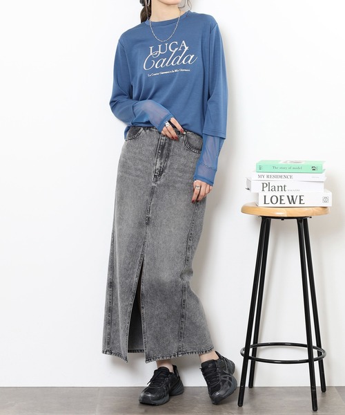 Anna Nicola(アンナニコラ)の「Anna Nicola 袖シアー箔プリントロゴカットソー(Tシャツ/カットソー・レディース・ブラック/チャコールグレー/ブルー・38)」の19枚目の写真