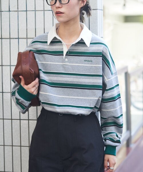 GEVACO(ゲバコ)の「【GEVACO】マルチボーダーラガーシャツ(Tシャツ/カットソー・レディース・グレー/チャコールグレー・SMALL/MEDIUM/LARGE)」の2枚目の写真