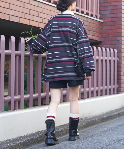 GEVACO(ゲバコ)の「【GEVACO】マルチボーダーラガーシャツ(Tシャツ/カットソー・レディース・グレー/チャコールグレー・SMALL/MEDIUM/LARGE)」の4枚目の写真