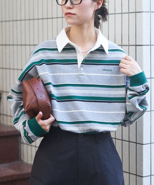 GEVACO(ゲバコ)の「【GEVACO】マルチボーダーラガーシャツ(Tシャツ/カットソー・レディース・グレー/チャコールグレー・SMALL/MEDIUM/LARGE)」の3枚目の写真