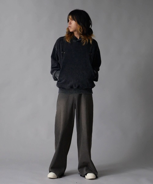 Theater code（シアターコード）の「Brushed Fleece Wash-Finished Pullover Hoodie / 裏起毛 ウォッシュ加工 プルオーバーパーカー 2026年 夏 夏服メンズ（パーカー・メンズ・ブラック/グレー・M/L）」の20枚目の写真