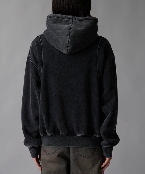 Theater code（シアターコード）の「Brushed Fleece Wash-Finished Pullover Hoodie / 裏起毛 ウォッシュ加工 プルオーバーパーカー 2026年 夏 夏服メンズ（パーカー・メンズ・ブラック/グレー・M/L）」の7枚目の写真