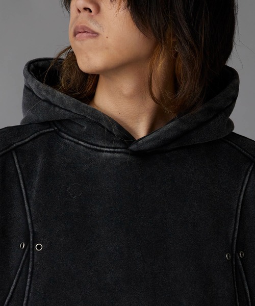 Theater code（シアターコード）の「Brushed Fleece Wash-Finished Pullover Hoodie / 裏起毛 ウォッシュ加工 プルオーバーパーカー 2026年 夏 夏服メンズ（パーカー・メンズ・ブラック/グレー・M/L）」の16枚目の写真