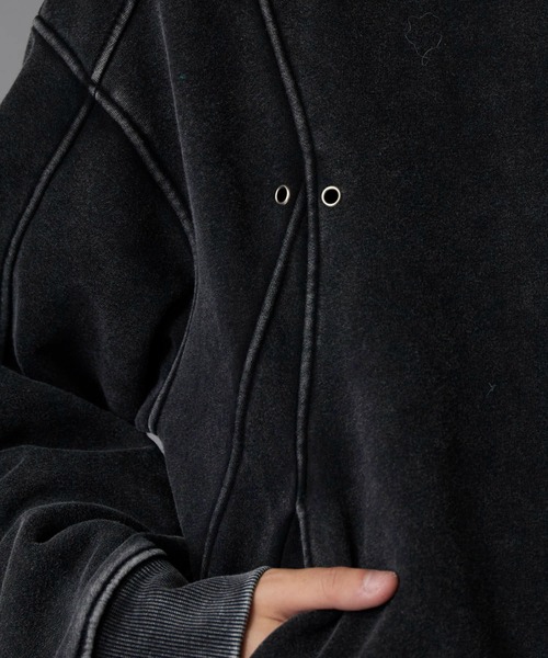 Theater code（シアターコード）の「Brushed Fleece Wash-Finished Pullover Hoodie / 裏起毛 ウォッシュ加工 プルオーバーパーカー 2026年 夏 夏服メンズ（パーカー・メンズ・ブラック/グレー・M/L）」の19枚目の写真