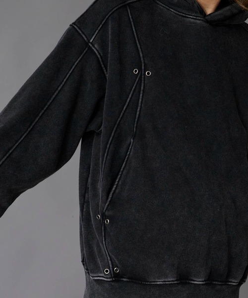 Theater code（シアターコード）の「Brushed Fleece Wash-Finished Pullover Hoodie / 裏起毛 ウォッシュ加工 プルオーバーパーカー 2026年 夏 夏服メンズ（パーカー・メンズ・ブラック/グレー・M/L）」の22枚目の写真