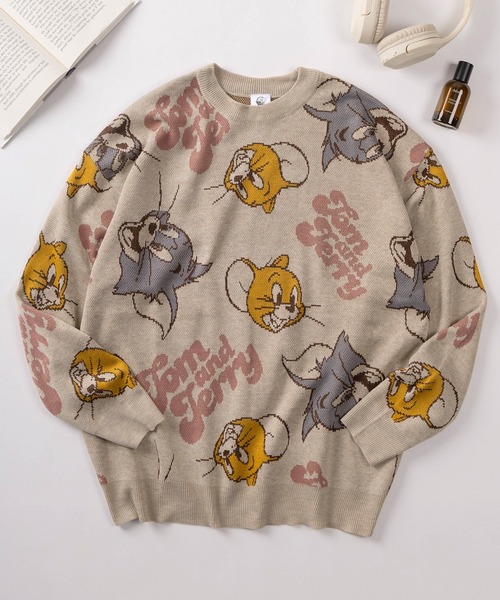 Tom＆Jerry（トムアンドジェリー）の「【71】【TOM＆JERRY/トムとジェリー】総柄 リブライン サイドライン アソート ジャガードニット（ニット/セーター・レディース・グレー/オフホワイト/ブルー/ワイン/オレンジ/ネイビー/ベージュ/グリーン・M/L）」の4枚目の写真
