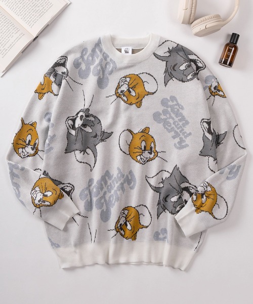 Tom＆Jerry（トムアンドジェリー）の「【71】【TOM＆JERRY/トムとジェリー】総柄 リブライン サイドライン アソート ジャガードニット（ニット/セーター・レディース・グレー/オフホワイト/ブルー/ワイン/オレンジ/ネイビー/ベージュ/グリーン・M/L）」の2枚目の写真