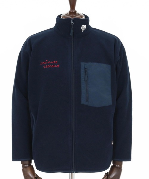 1minute 1second（ワンミニットワンセカンド）の「mj11158-microfleece zip jacket with 1M1S chenille embroidered patch フリースジャケット(1M25F280)（その他アウター・メンズ・ネイビー/ブラック・XXL/XL/L/M）」の17枚目の写真