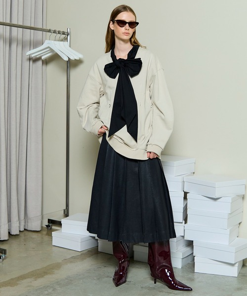 スカート VeniceW Stone-age midi skirt スカート Cotton Silk Sucker Rever Knot