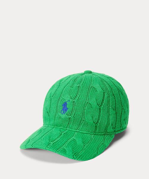 【大幅値下げ!!】POLO RALPH LAUREN グリーンキャップ セール】ケーブルニット コットン ボール キャップ（キャップ）｜POLO