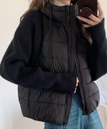 Diosfront（ディオスフロント）の「異素材ニット袖切替フーディ中綿ブルゾン（ダウンジャケット/コート）」