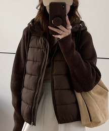 Diosfront（ディオスフロント）の「異素材ニット袖切替フーディ中綿ブルゾン（ダウンジャケット/コート）」