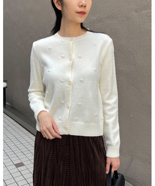 リボンビジュー付き ニットカーディガン（カーディガン/ボレロ