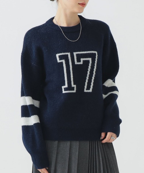 B:MING by BEAMS（ビーミングバイビームス）の「ナンバー ニット (手洗い可)（ニット/セーター・レディース・ネイビー/ホワイト系その他5/グレー・ONE SIZE）」の3枚目の写真