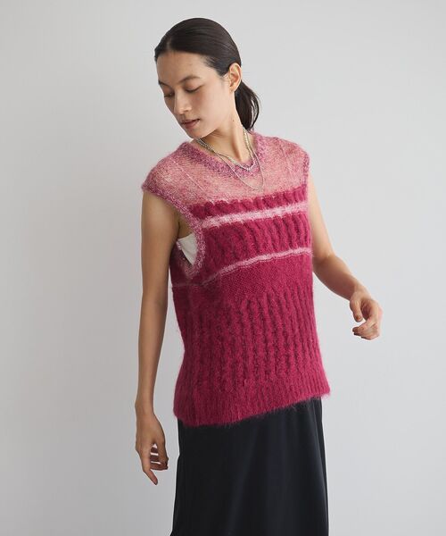 GARAGE OF GOOD CLOTHING（ガレージオブグッドクロージング）の「モヘア混ケーブル切り替えノースリーブプルオーバー（ニット/セーター・レディース・レッド/ライトグレー/カーキ/ブラック・FREE）」の4枚目の写真