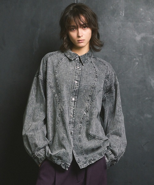 セール】《UNISEX》Denim Curved Switching Shirt Blouson/デニム