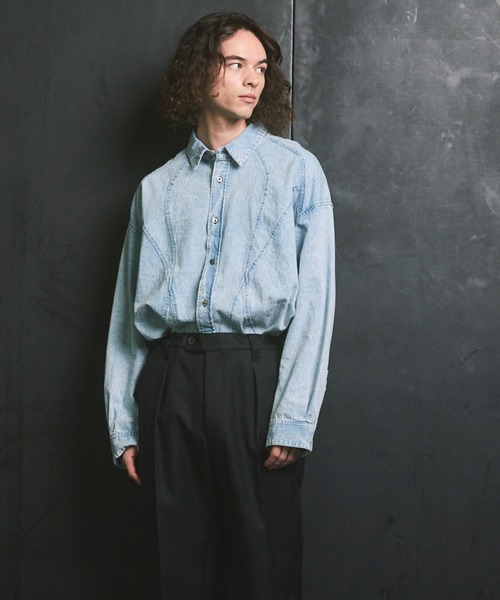 UNISEX》Denim Curved Switching Shirt Blouson/デニムカーブ切り替え