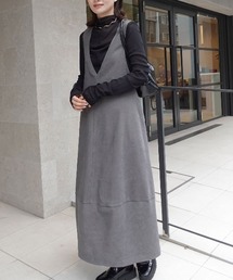 起毛ツイルランタンシルエットVネックジャンスカ