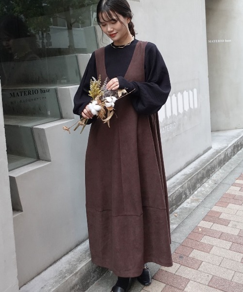 CORNERS(コーナーズ)の「起毛ツイルランタンシルエットVネックジャンスカ(ワンピース・レディース・ブラウン/ブラック/チャコールグレー・M)」の15枚目の写真