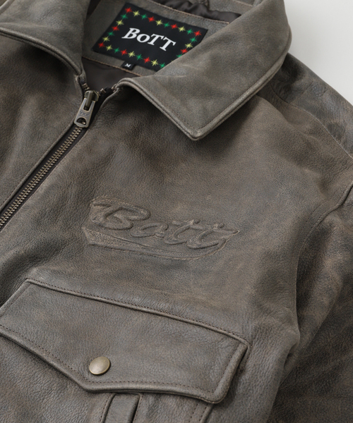 BoTT / ボット SCRIPT LOGO CRACKED LEATHER JACKET（ライダース