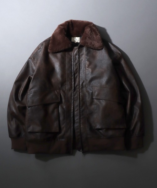 セール】Synthetic Leather A-2 Jacket/2WAY フェイクレザー 衿ファー