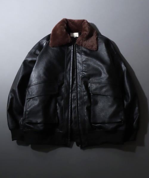 セール】Synthetic Leather A-2 Jacket/2WAY フェイクレザー 衿ファー