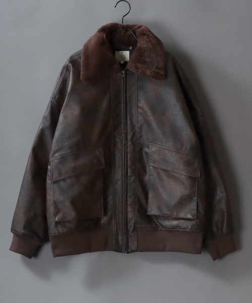 セール】Synthetic Leather A-2 Jacket/2WAY フェイクレザー 衿ファー