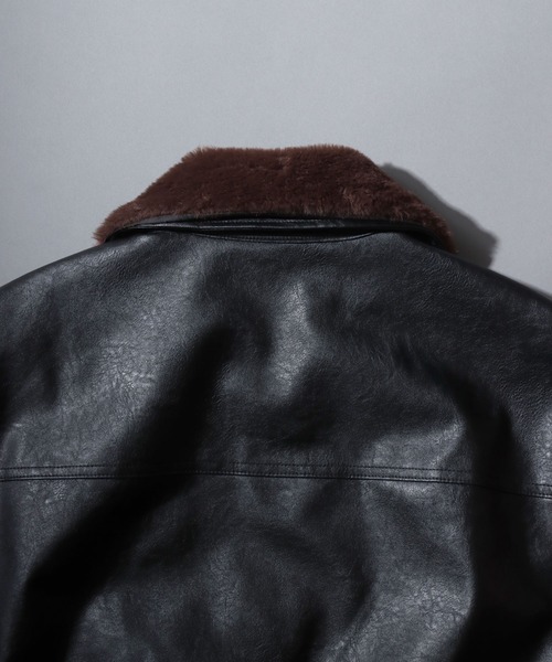 SITRY(シトリー)の「Synthetic Leather A-2 Jacket/2WAY フェイクレザー 衿ファー脱着 ヴィンテージライク オーバーサイズ A-2フライトジャケット ブルゾン(ミリタリージャケット・メンズ・ブラック/ブラウン系その他/ブラウン・M/L/LL)」の8枚目の写真