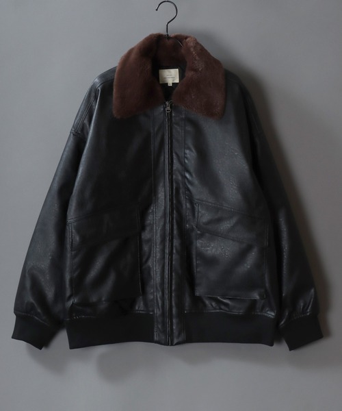 セール】Synthetic Leather A-2 Jacket/2WAY フェイクレザー 衿ファー