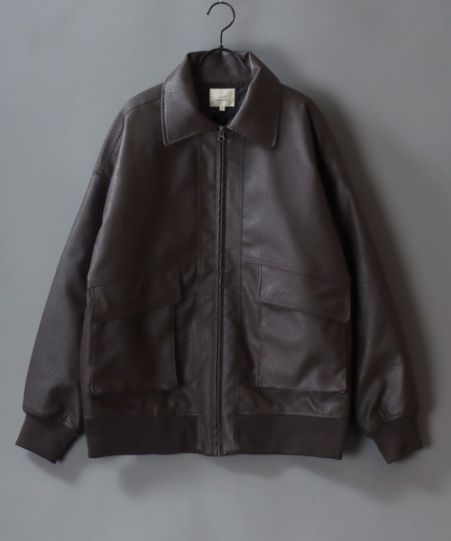 SITRY(シトリー)の「Synthetic Leather A-2 Jacket/2WAY フェイクレザー 衿ファー脱着 ヴィンテージライク オーバーサイズ A-2フライトジャケット ブルゾン(ミリタリージャケット・メンズ・ブラック/ブラウン系その他/ブラウン・M/L/LL)」の11枚目の写真