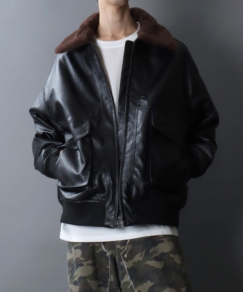 vintage A-2 G-1 レザーフライトジャケット ライナー襟脱着可 セール】Synthetic Leather A-2 Jacket/2WAY フェイクレザー 衿ファー