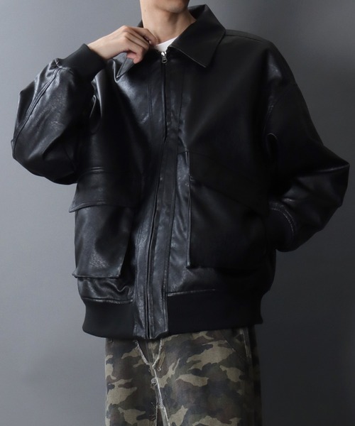 セール】Synthetic Leather A-2 Jacket/2WAY フェイクレザー 衿ファー