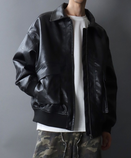 セール】Synthetic Leather A-2 Jacket/2WAY フェイクレザー 衿ファー
